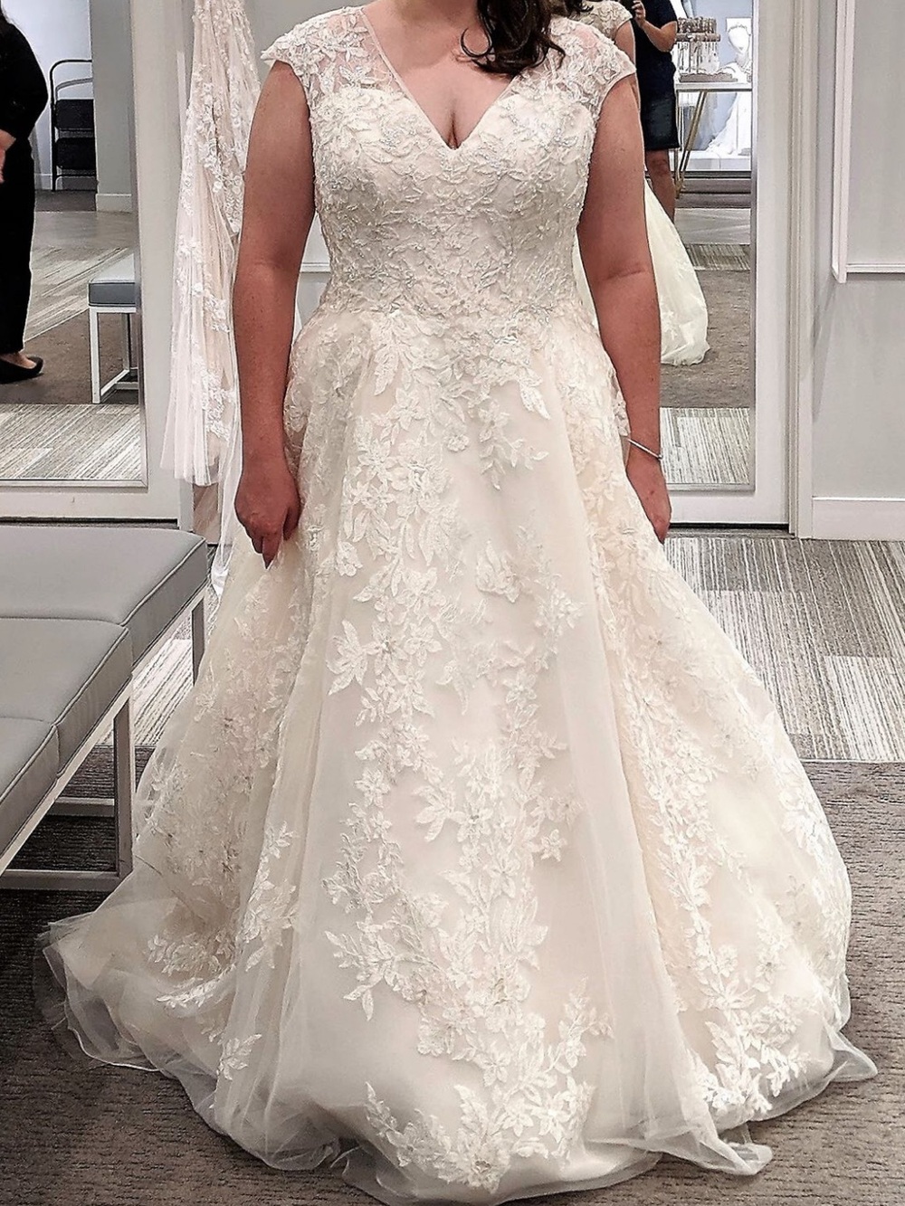 Oleg Cassini Cream Ivory Lace A-Line Bridal Gown